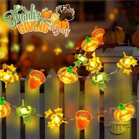 Fall Decorations for Home 30 LED Pumpkin Maple Leaf Lights Battery Operated - Picture 3 of 6